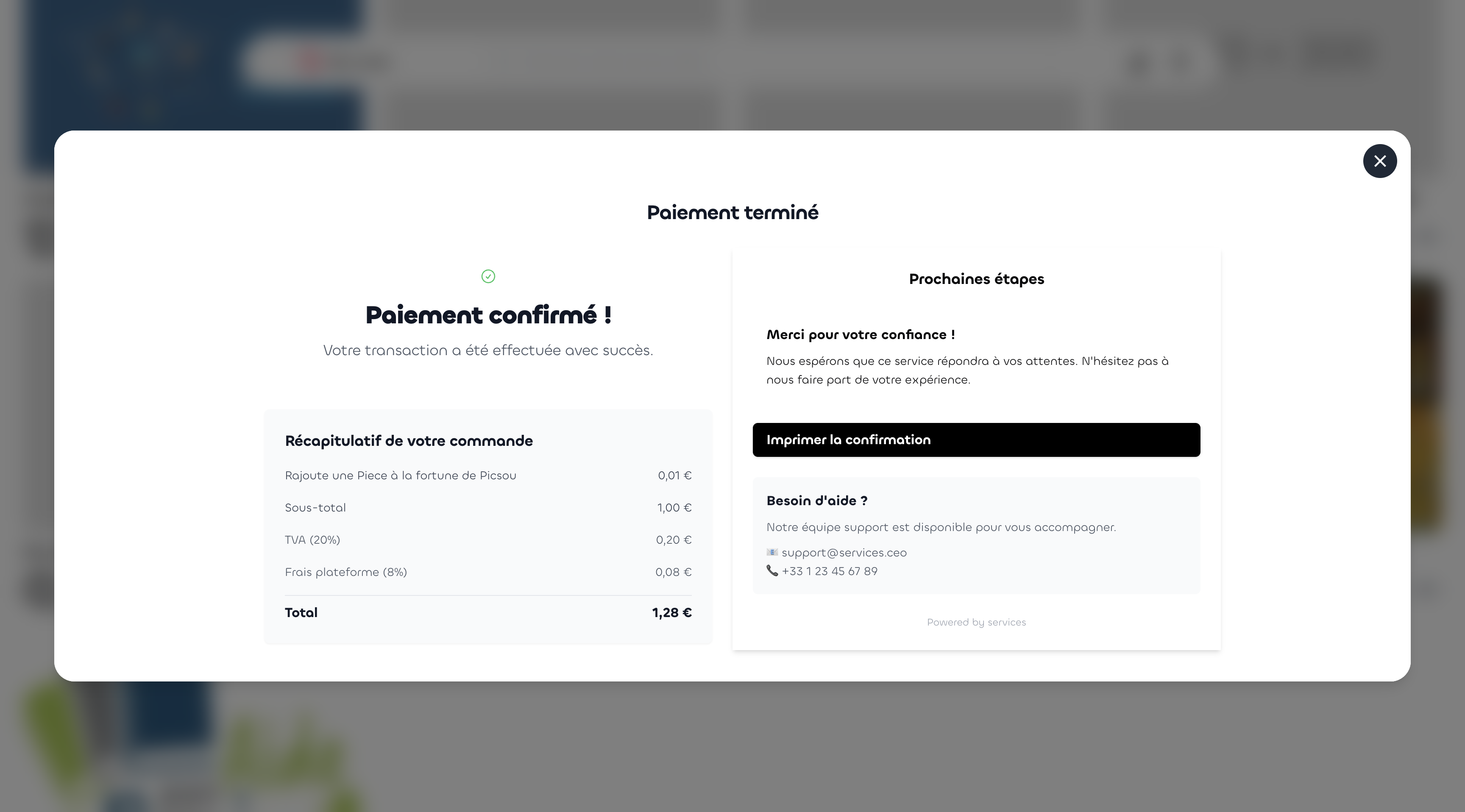Capture d'écran de la fonctionnalité Commissions sur les Prestations